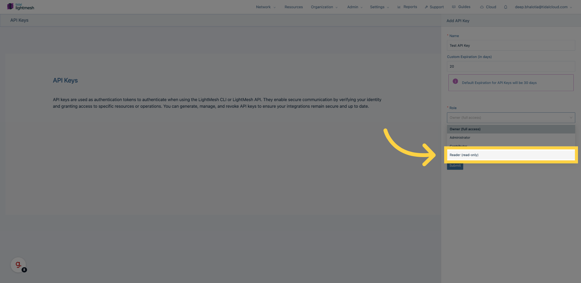 Click &lsquo;Role&rsquo;