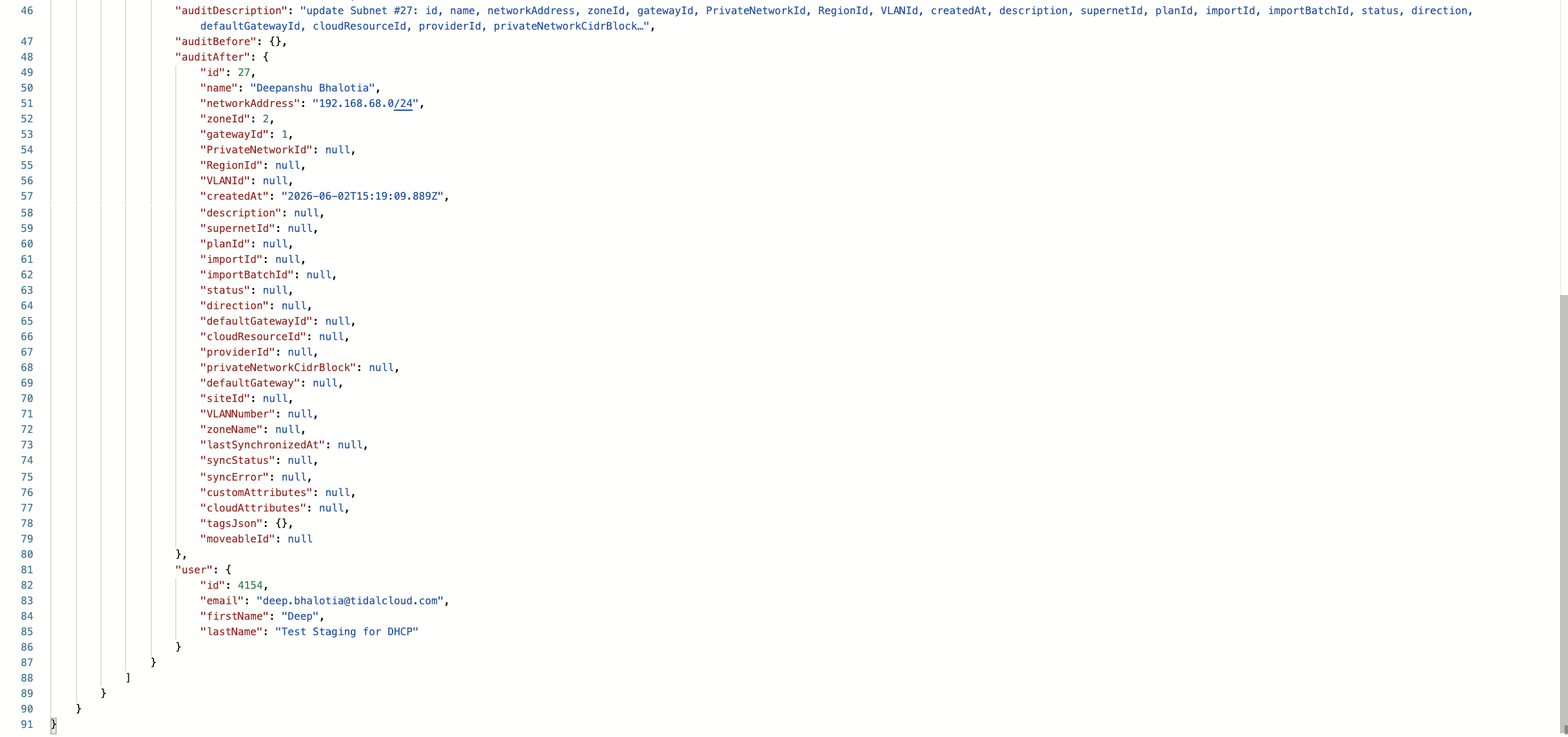 userChanges query in Postman