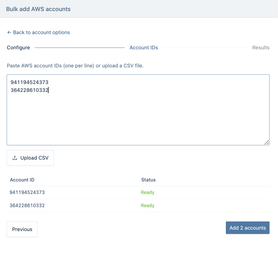 Account ID paste and preview table