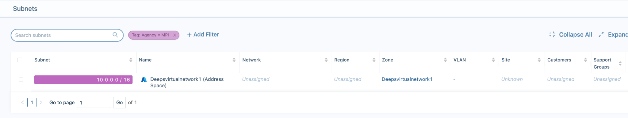 Filtered subnets for Tag Agency = MPI