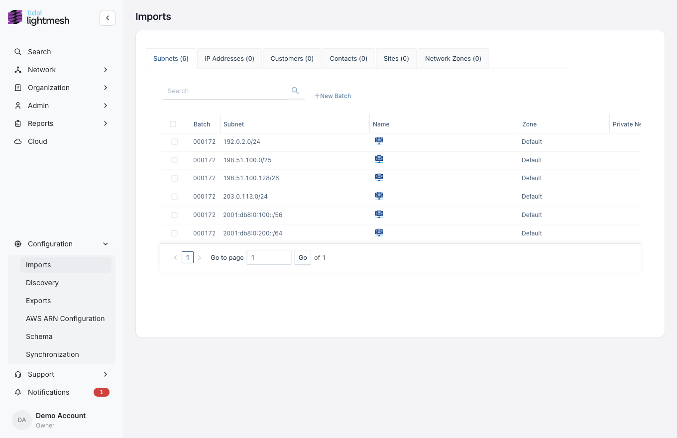 Imported subnets