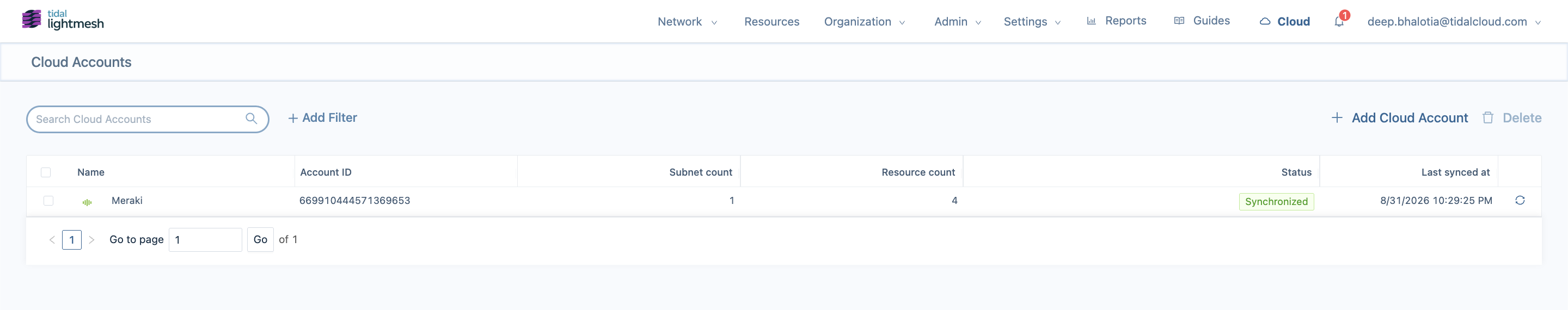 Meraki account in Cloud Accounts