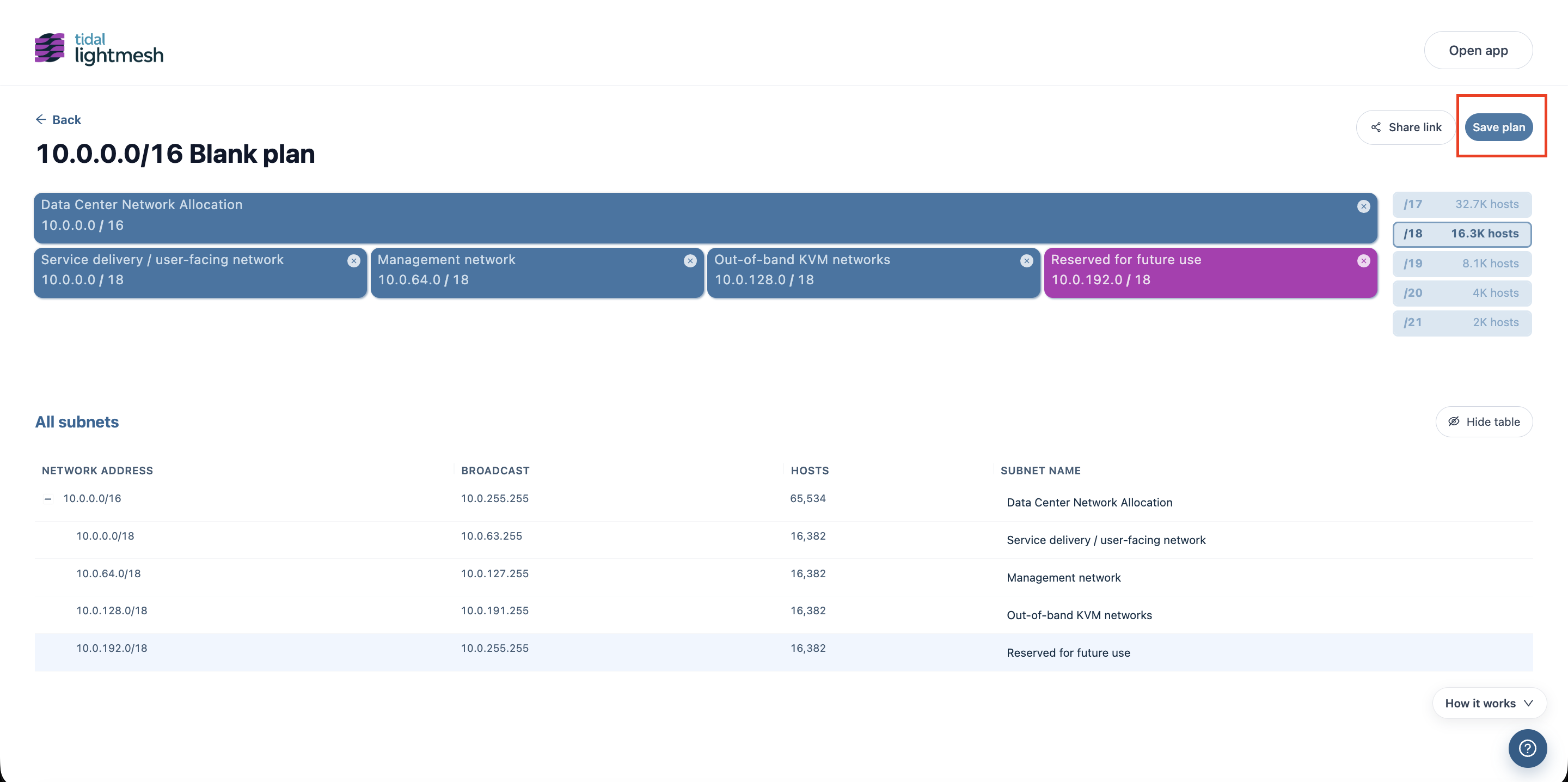 Save Plan button and confirmation