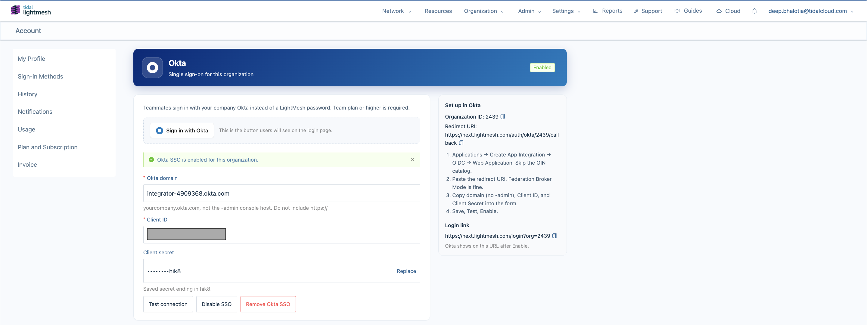 Okta SSO enabled