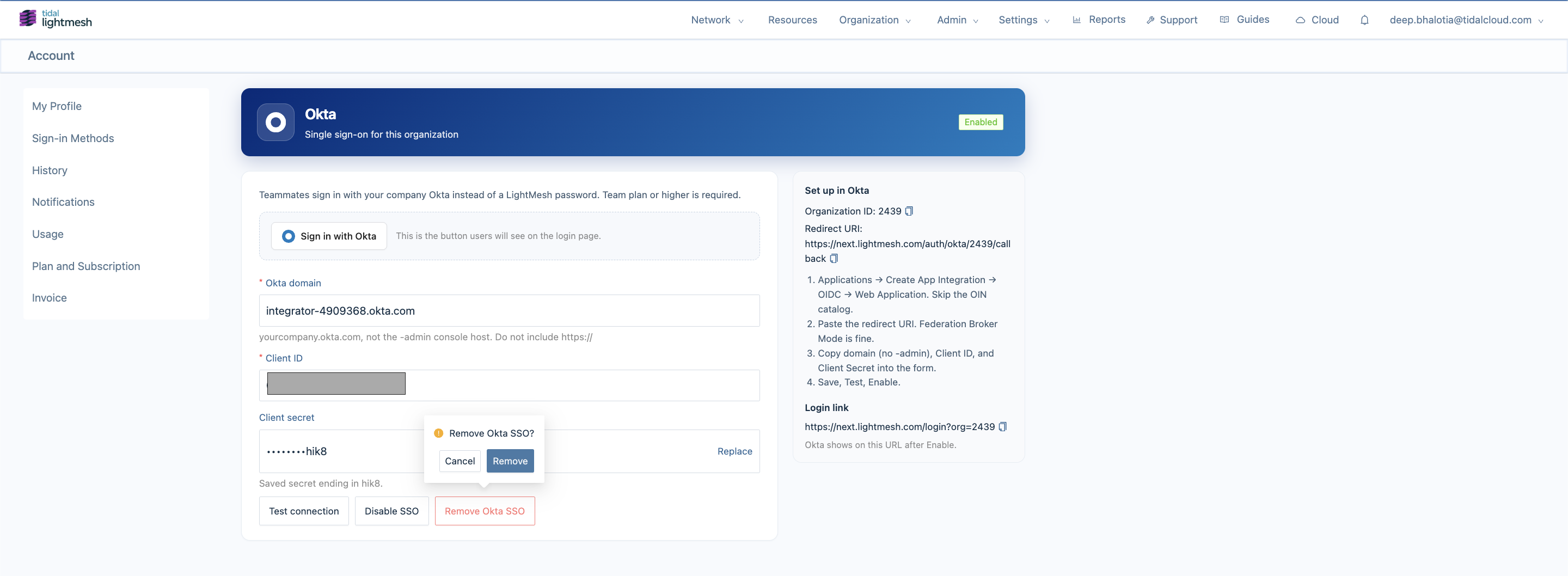 Remove Okta SSO confirmation