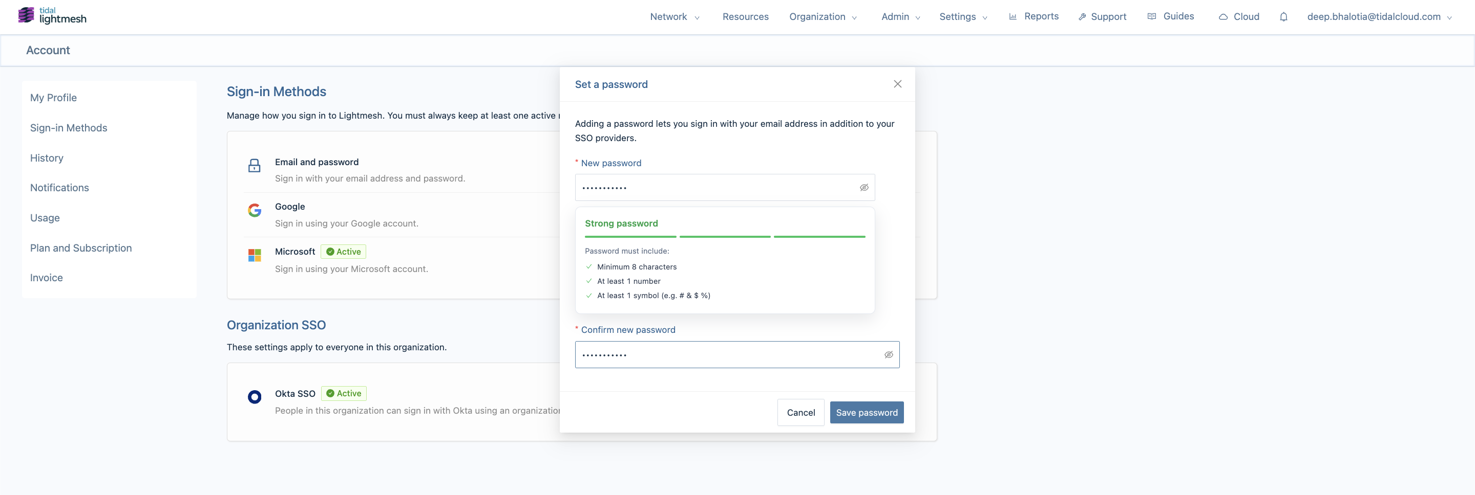Set a password modal